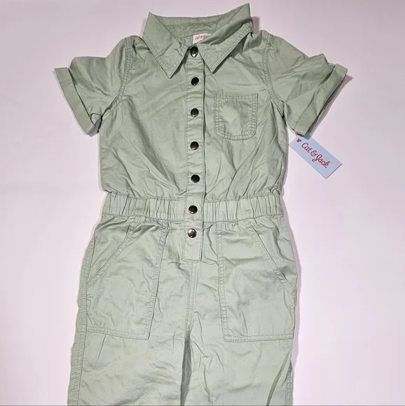 Cat & Jack Girl's Short Sleeve Jumpsuit Utility Boilersuit Sage Size M, L, & XL - Picture 11 of 16